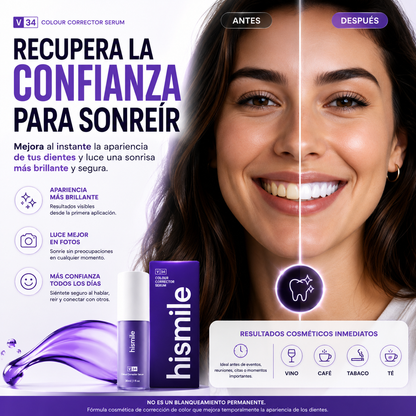 HISMILE V34 CORRECTOR DENTAL MORADO 30 ML — SONRISA VISUALMENTE MÁS BLANCA EN MINUTOS 💜✨