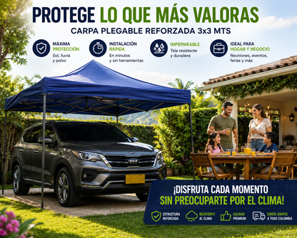 CARPA PLEGABLE REFORZADA 3x3 MTS ⛺🚗 Protege tu Vehículo y Disfruta Cada Reunión