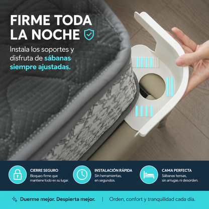 SOPORTES AJUSTA SÁBANAS CON CERRADURA x 4 — CAMA SIEMPRE ORDENADA 🛏️🔒⚡