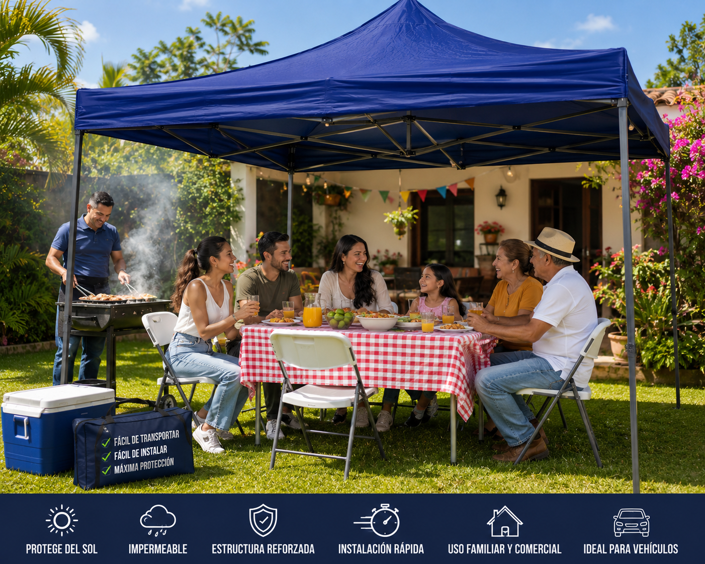 CARPA PLEGABLE REFORZADA 3x3 MTS ⛺🚗 Protege tu Vehículo y Disfruta Cada Reunión
