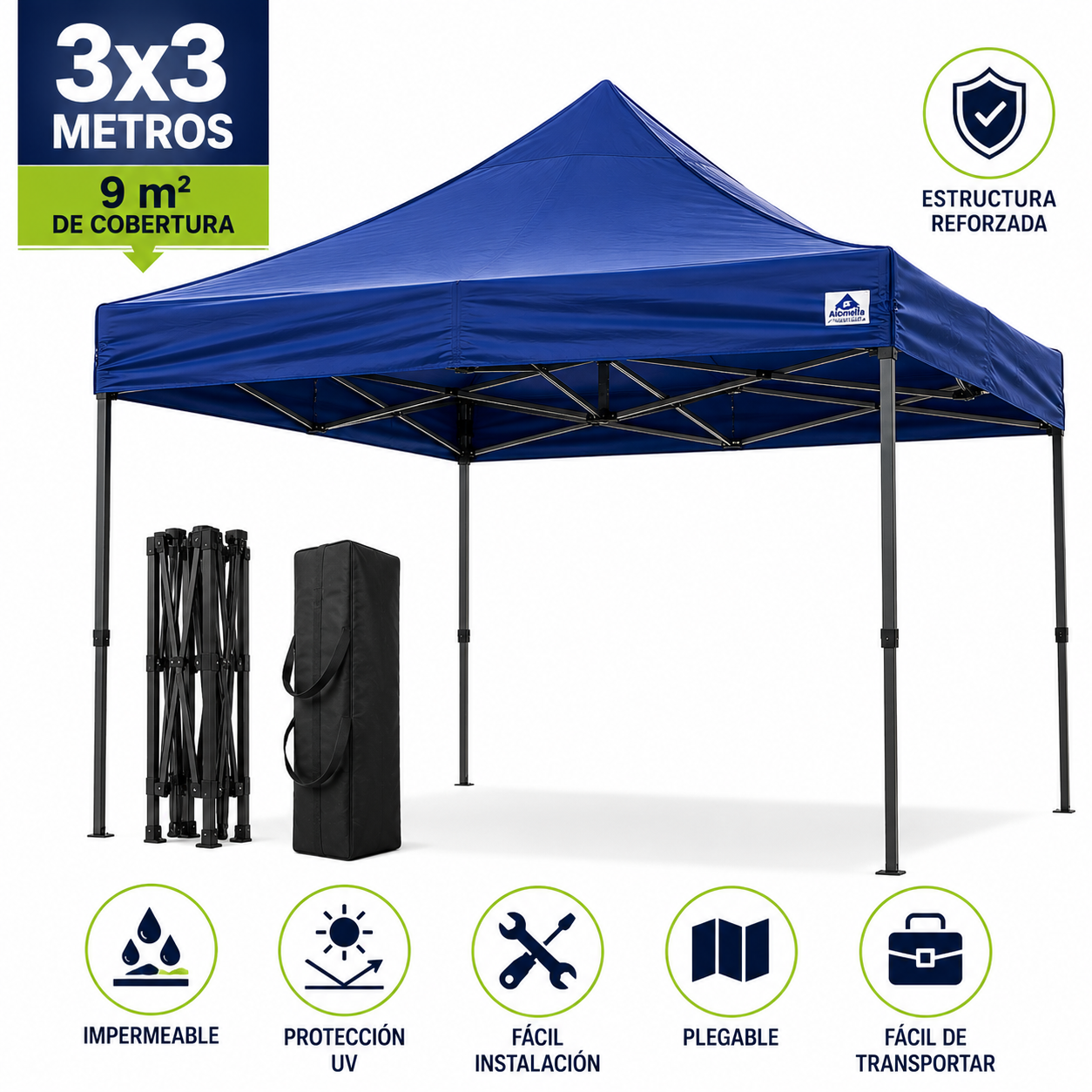 CARPA PLEGABLE REFORZADA 3x3 MTS ⛺🚗 Protege tu Vehículo y Disfruta Cada Reunión