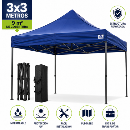 CARPA PLEGABLE REFORZADA 3x3 MTS ⛺🚗 Protege tu Vehículo y Disfruta Cada Reunión